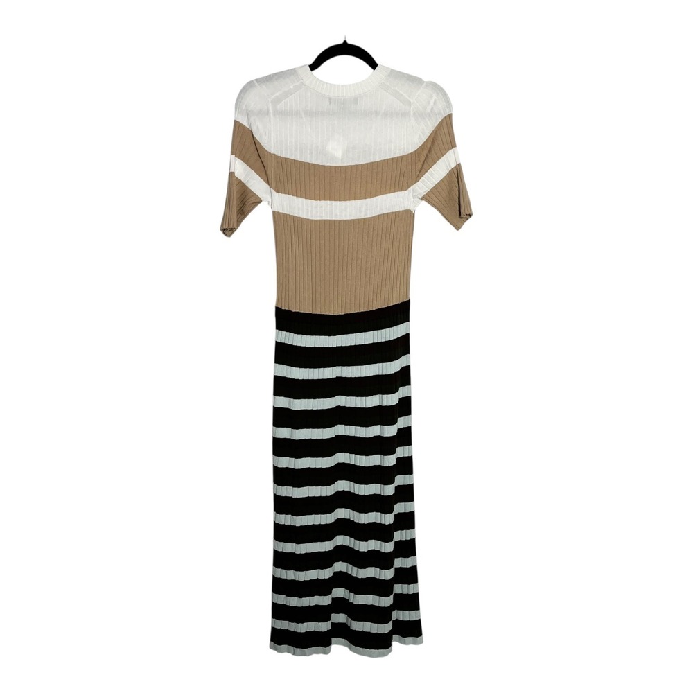 Banana Republic Ribbed Knit Midi Dress Tan White Striped Short Sleeve Medium NEW - Picture 4 of 8